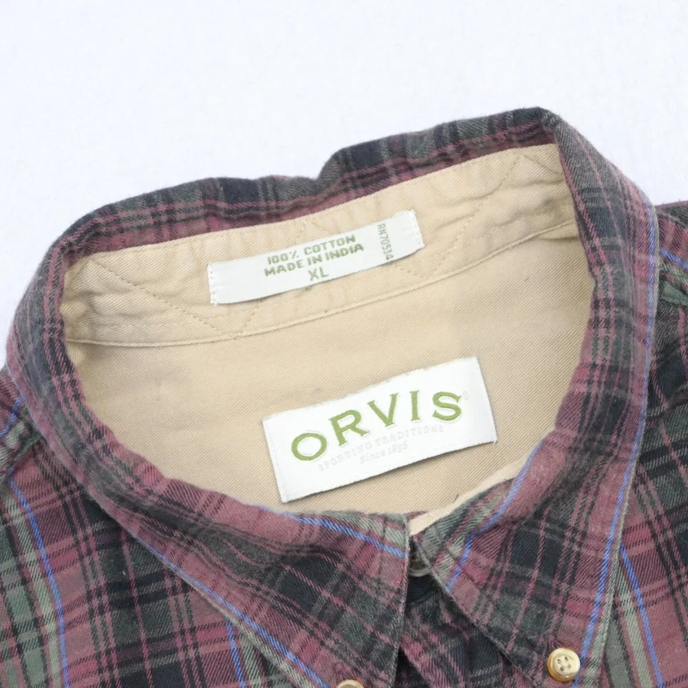 Orvis Button Up Flannel Shirt Mens XL Red Plaid Long Sleeve Heavy Cotton